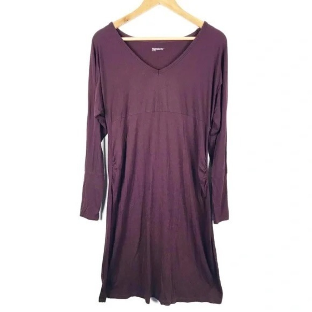 Gap Maternity Womens Large Plum Purple V-Neck Long Sleeve Ruched Jersey Dress